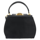 Salvatore Ferragamo Gancini Hand Bag Leather 2way Black Gold Auth ka663V-3