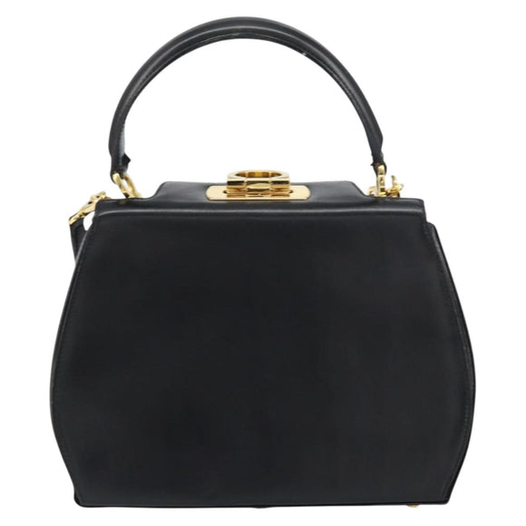 Salvatore Ferragamo Gancini Hand Bag Leather 2way Black Gold Auth ka663V