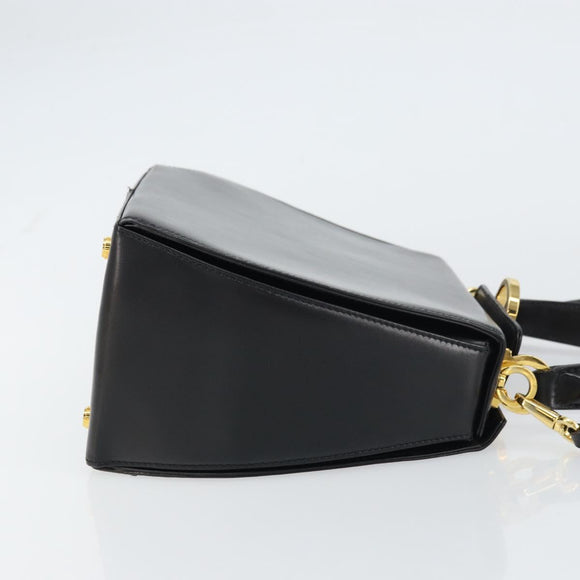 Salvatore Ferragamo Gancini Hand Bag Leather 2way Black Gold Auth ka663V