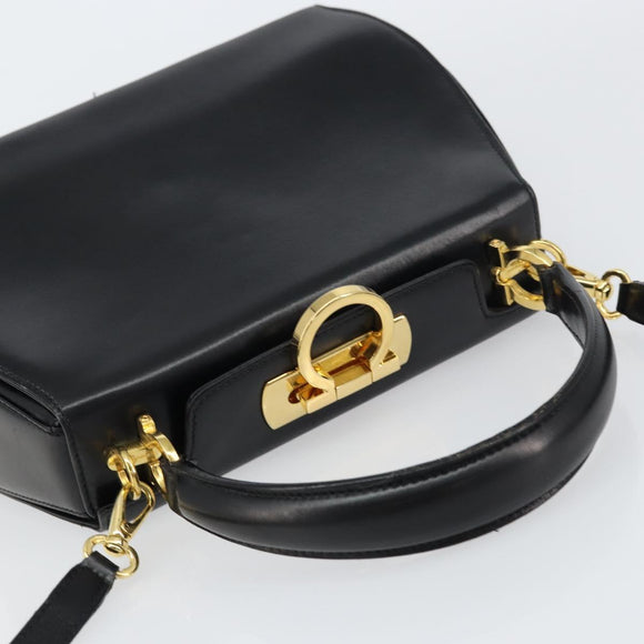 Salvatore Ferragamo Gancini Hand Bag Leather 2way Black Gold Auth ka663V