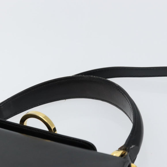 Salvatore Ferragamo Gancini Hand Bag Leather 2way Black Gold Auth ka663V