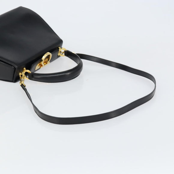 Salvatore Ferragamo Gancini Hand Bag Leather 2way Black Gold Auth ka663V