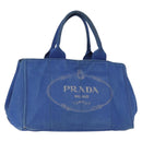 PRADA Canapa MM Hand Bag Canvas Blue Gold Auth ka664-1
