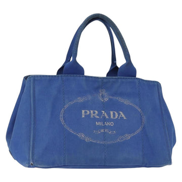 PRADA Canapa MM Hand Bag Canvas Blue Gold Auth ka664