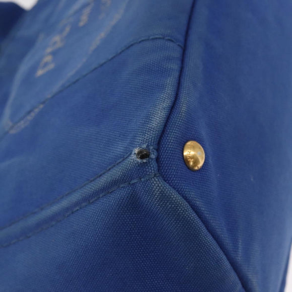 PRADA Canapa MM Hand Bag Canvas Blue Gold Auth ka664