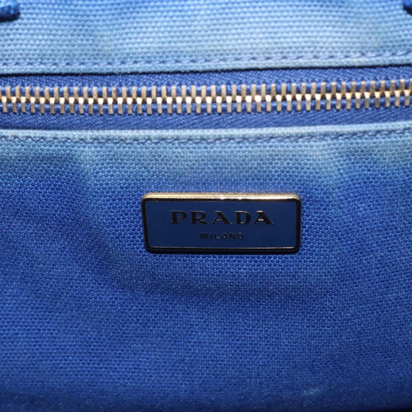 PRADA Canapa MM Hand Bag Canvas Blue Gold Auth ka664