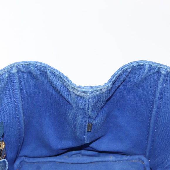 PRADA Canapa MM Hand Bag Canvas Blue Gold Auth ka664