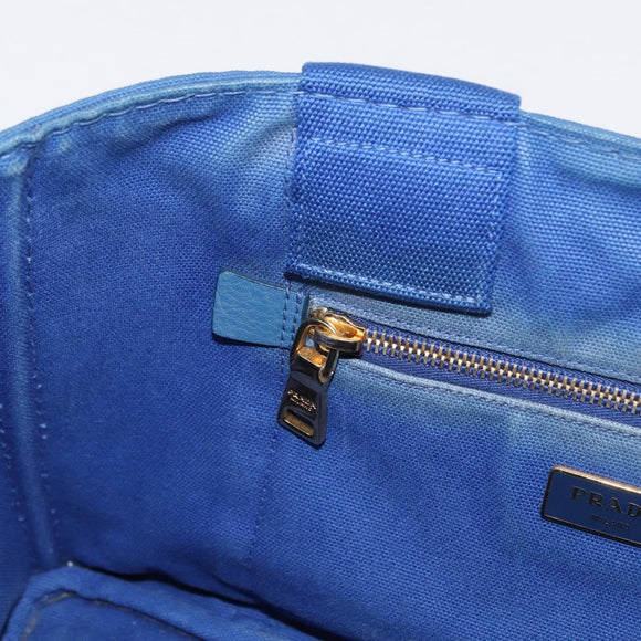 PRADA Canapa MM Hand Bag Canvas Blue Gold Auth ka664