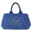 PRADA Canapa MM Hand Bag Canvas Blue Gold Auth ka664-2