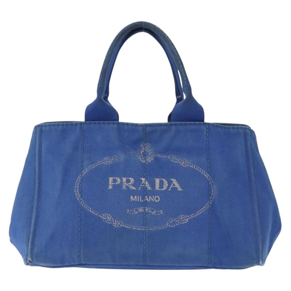 PRADA Canapa MM Hand Bag Canvas Blue Gold Auth ka664