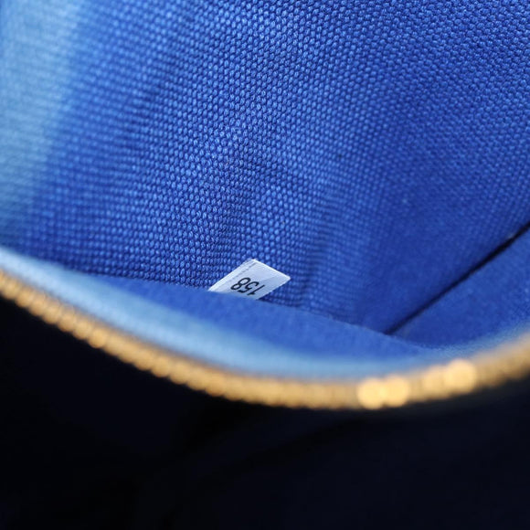 PRADA Canapa MM Hand Bag Canvas Blue Gold Auth ka664