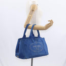 PRADA Canapa MM Hand Bag Canvas Blue Gold Auth ka664-23