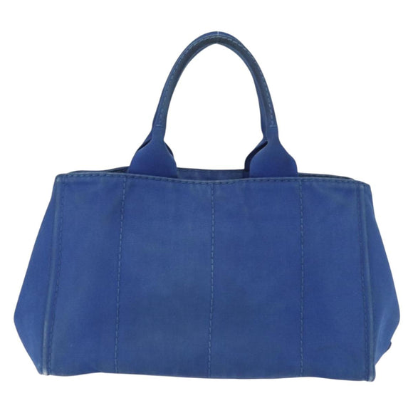 PRADA Canapa MM Hand Bag Canvas Blue Gold Auth ka664