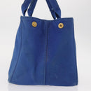 PRADA Canapa MM Hand Bag Canvas Blue Gold Auth ka664-4