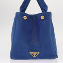 PRADA Canapa MM Hand Bag Canvas Blue Gold Auth ka664-5