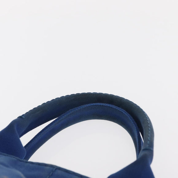 PRADA Canapa MM Hand Bag Canvas Blue Gold Auth ka664