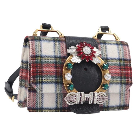 Miu Miu Bijoux Shoulder Bag Wool Red Gold Auth ka6640V