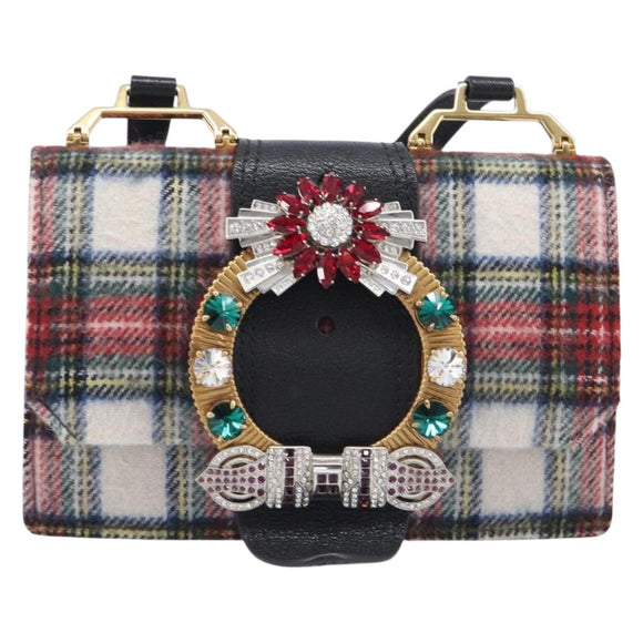 Miu Miu Bijoux Shoulder Bag Wool Red Gold Auth ka6640V