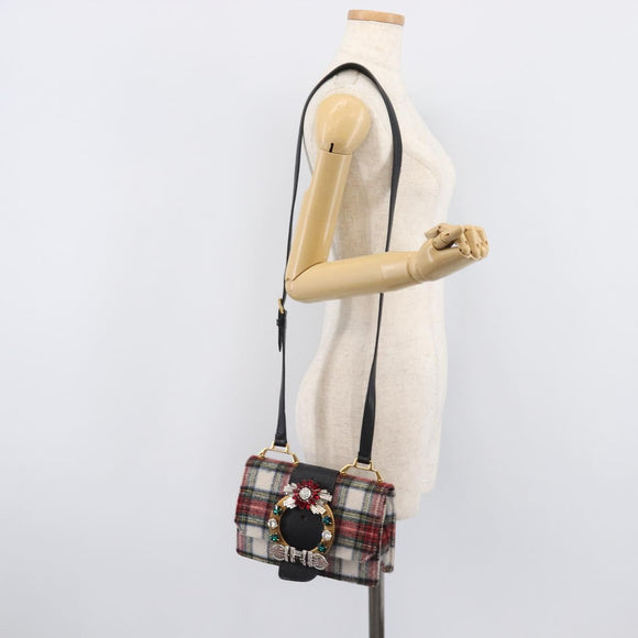 Miu Miu Bijoux Shoulder Bag Wool Red Gold Auth ka6640V