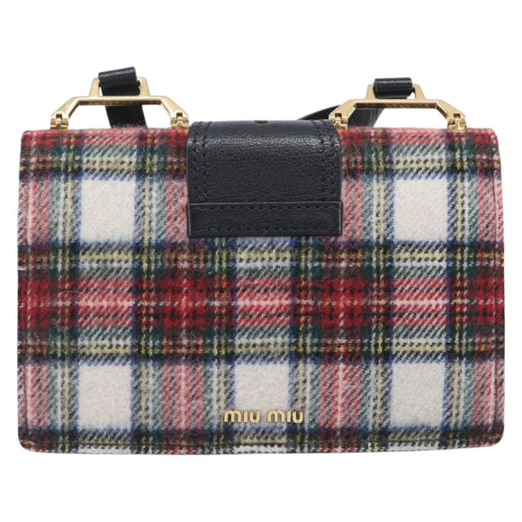 Miu Miu Bijoux Shoulder Bag Wool Red Gold Auth ka6640V