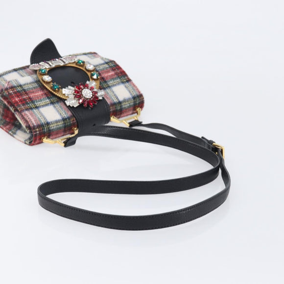 Miu Miu Bijoux Shoulder Bag Wool Red Gold Auth ka6640V