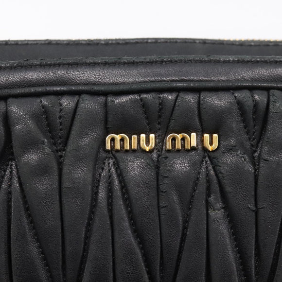 Miu Miu Matelasse Shoulder Bag Leather Black Gold Auth ka6641