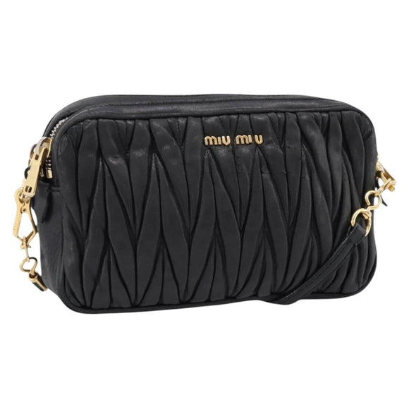 Miu Miu Matelasse Shoulder Bag Leather Black Gold Auth ka6641