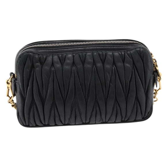 Miu Miu Matelasse Shoulder Bag Leather Black Gold Auth ka6641