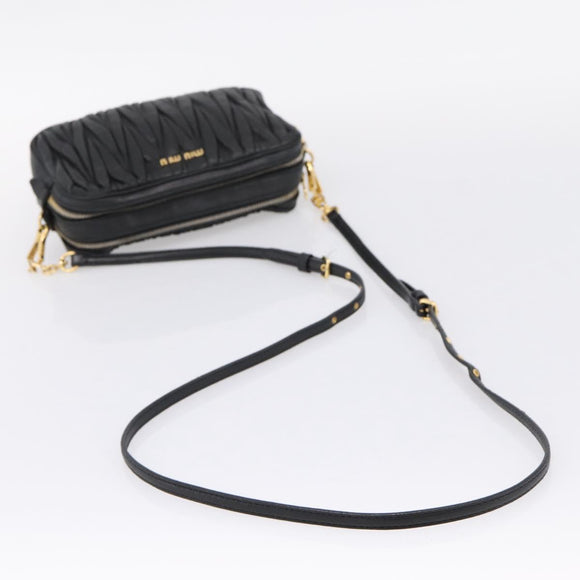 Miu Miu Matelasse Shoulder Bag Leather Black Gold Auth ka6641