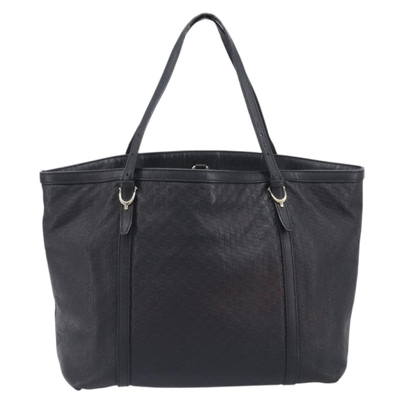 GUCCI Micro GG Canvas Guccissima Tote Bag Leather Black Gold 449647 Auth ka6642