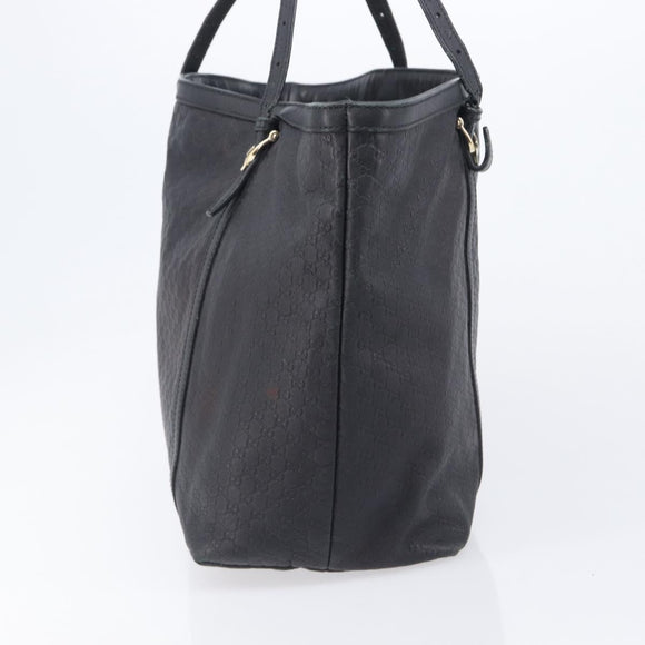 GUCCI Micro GG Canvas Guccissima Tote Bag Leather Black Gold 449647 Auth ka6642