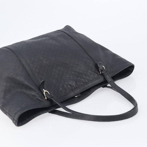 GUCCI Micro GG Canvas Guccissima Tote Bag Leather Black Gold 449647 Auth ka6642