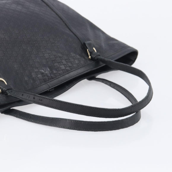 GUCCI Micro GG Canvas Guccissima Tote Bag Leather Black Gold 449647 Auth ka6642