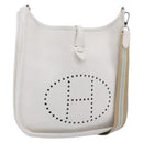 HERMES Evelyn 1GM Shoulder Bag Togo White Silver Auth ka6646V-1