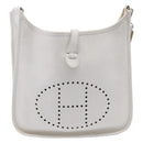 HERMES Evelyn 1GM Shoulder Bag Togo White Silver Auth ka6646V-2