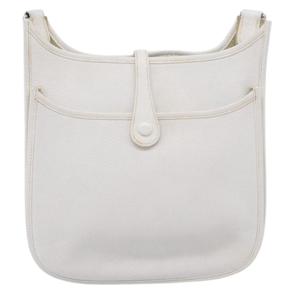 HERMES Evelyn 1GM Shoulder Bag Togo White Silver Auth ka6646V