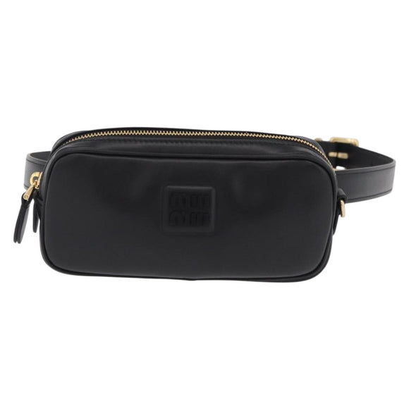 Miu Miu Waist Pouch Waist bag Leather Black Gold Auth ka6647M