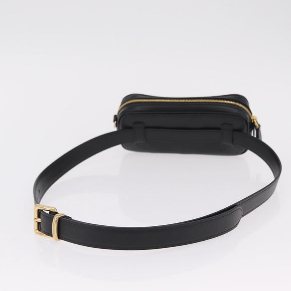 Miu Miu Waist Pouch Waist bag Leather Black Gold Auth ka6647M