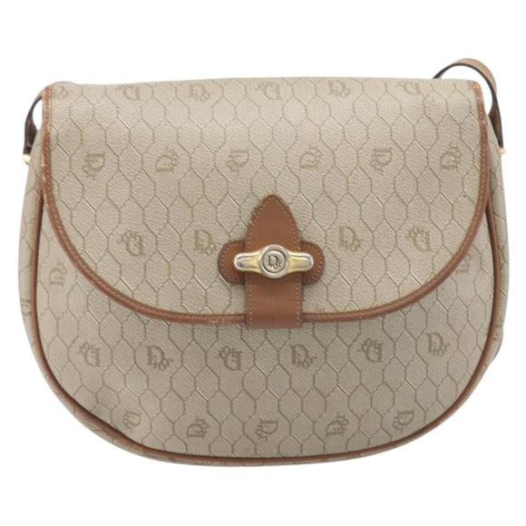 Christian Dior Honeycomb Canvas Shoulder Bag PVC Beige Gold Auth ka6648