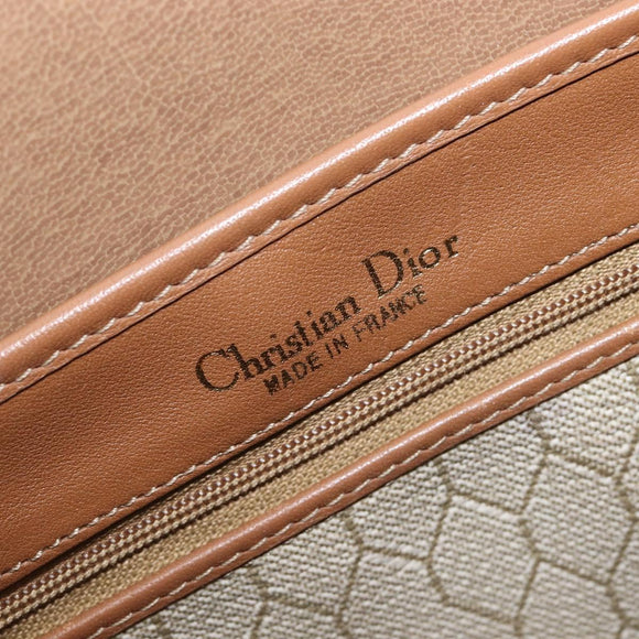 Christian Dior Honeycomb Canvas Shoulder Bag PVC Beige Gold Auth ka6648
