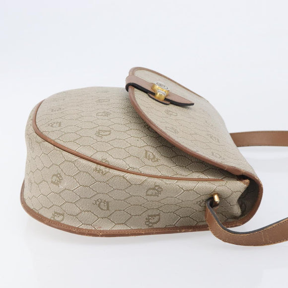 Christian Dior Honeycomb Canvas Shoulder Bag PVC Beige Gold Auth ka6648