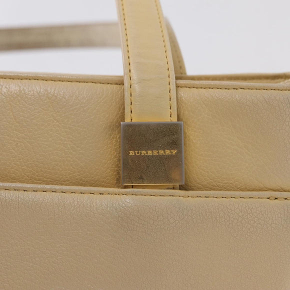 BURBERRY Tote Bag Leather Beige Gold Auth ka6651