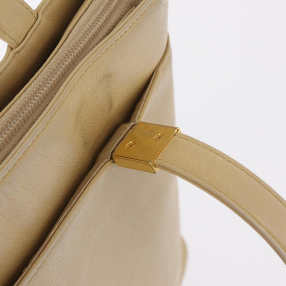 BURBERRY Tote Bag Leather Beige Gold Auth ka6651