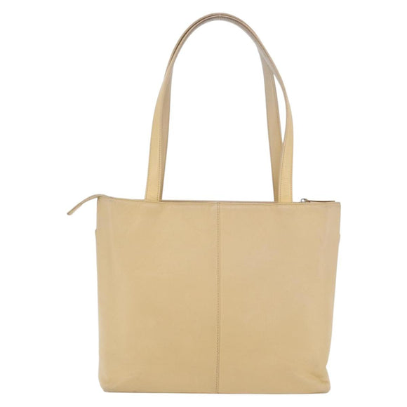 BURBERRY Tote Bag Leather Beige Gold Auth ka6651