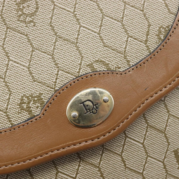 Christian Dior Honeycomb Canvas Shoulder Bag PVC Beige Gold Auth ka6652