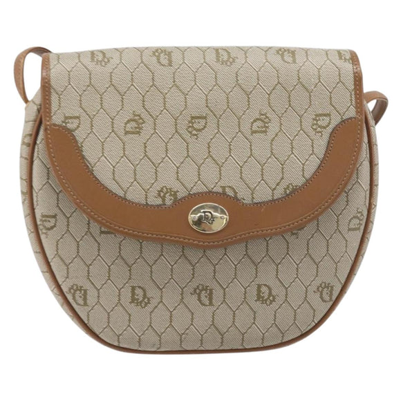 Christian Dior Honeycomb Canvas Shoulder Bag PVC Beige Gold Auth ka6652