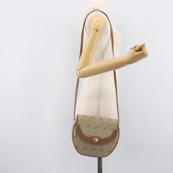 Christian Dior Honeycomb Canvas Shoulder Bag PVC Beige Gold Auth ka6652