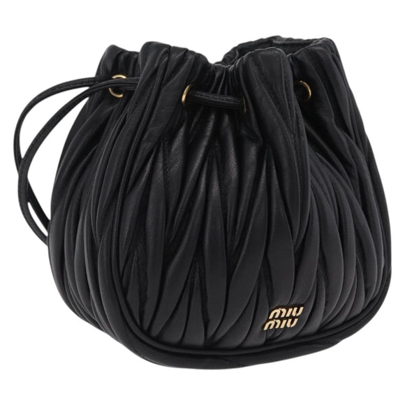 Miu Miu Matelasse Shoulder Bag Leather Black Gold Auth ka6654SAM