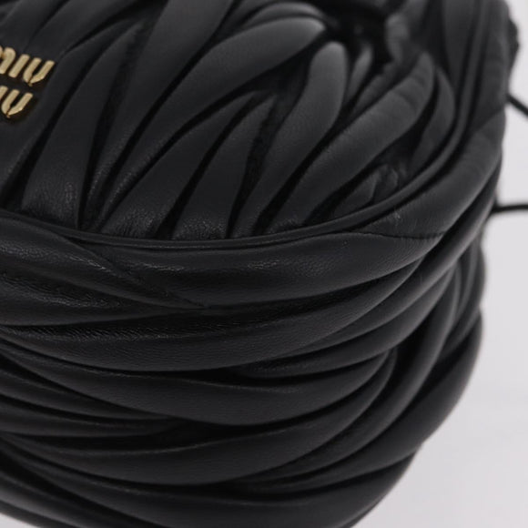 Miu Miu Matelasse Shoulder Bag Leather Black Gold Auth ka6654SAM