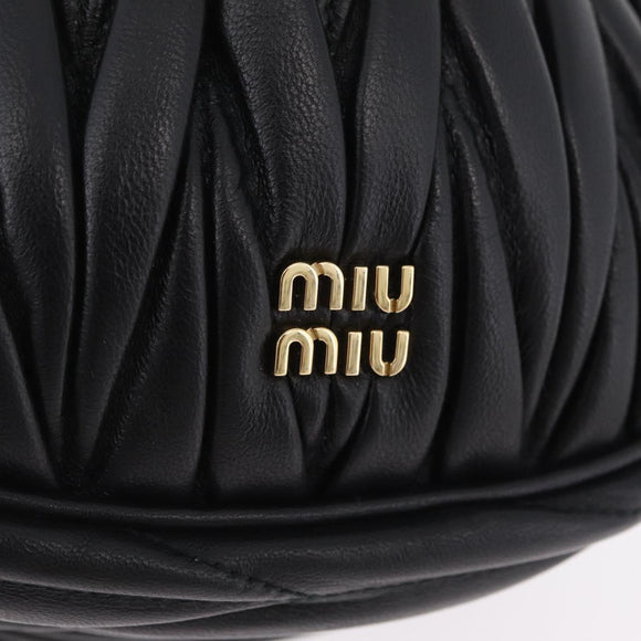 Miu Miu Matelasse Shoulder Bag Leather Black Gold Auth ka6654SAM